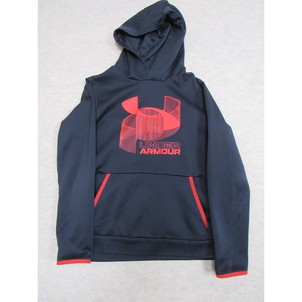 Under Armour ColdGear Boys Hoodie Black Red Graphic Logo Sweatshirt YLG Large - Picture 2 of 7